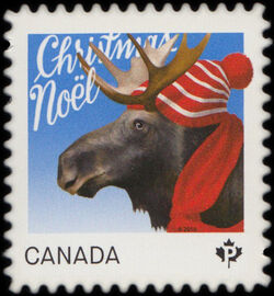 Moose - Christmas Animal - Quarterly Pack Die Cut Canada Postage Stamp | Christmas Animals