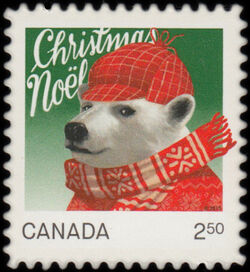 Polar Bear - Christmas Animal - Quarterly Pack Die Cut Canada Postage Stamp | Christmas Animals