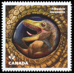 Troodon Inequalis Dinosaur - Quarterly Pack Die Cut Canada Postage Stamp | Dinos of Canada