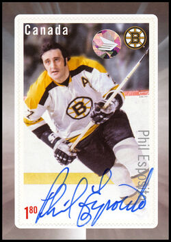 Phil Esposito - Autograph Canada Postage Stamp | Great Canadian NHL Hockey Forwards