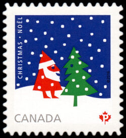 Rolf Harder's Santa Claus And Christmas Tree - Quarterly Pack Die Cut Canada Postage Stamp | Christmas 2016