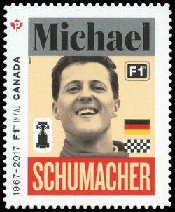 Michael Schumacher - Formula 1 - Quarterly Pack Die Cut Canada Postage Stamp | Formula 1 Racing - 50th Anniversary