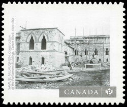 "Construction Of The Parliament Buildings, Centre Block" - Samuel McLaughlin - Quarterly Pack Die Cut Canada Postage Stamp | Canadian Photography