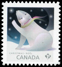 Polar Bear - Christmas Animals - Quarterly Pack Die Cut Canada Postage Stamp | Christmas 2017
