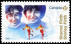 Sharon And Shirley Firth - Quarterly Pack Die Cut Canada Postage Stamp | Canadian Women in Winter Sports