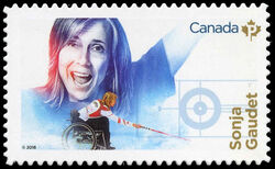 Sonja Gaudet - Quarterly Pack Die Cut Canada Postage Stamp | Canadian Women in Winter Sports