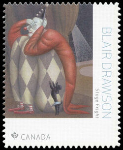 Stage Fright - Blair Drawson - Quarterly Pack Die Cut Canada Postage Stamp | Great Canadian Illustrators