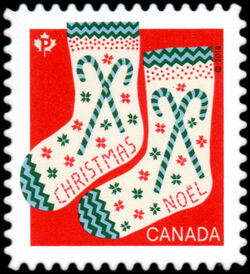 Christmas Knitted Socks - Quarterly Pack Die Cut Canada Postage Stamp | Warm and Cosy - Christmas 2018