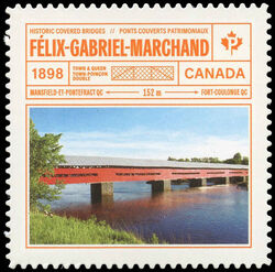 Felix-Gabriel-Marchand Bridge - Quarterly Pack Die Cut Canada Postage Stamp | Historic Covered Bridges
