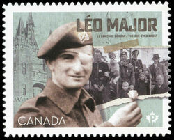 Private Leo Major - The One-eyed Ghost - Quarterly Pack Die Cut Canada Postage Stamp | Victory in Europe Day