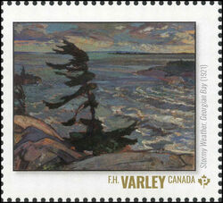 F.H. Varley - Stormy Weather, Georgian Bay (1921) - WA Canada Postage Stamp | Group of Seven