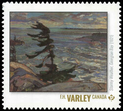 F.H. Varley - Stormy Weather, Georgian Bay (1921) - Quarterly Pack Die Cut Canada Postage Stamp | Group of Seven