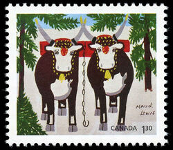 Team of Oxen in Winter - Maud Lewis - WA Canada Postage Stamp | Christmas 2020
