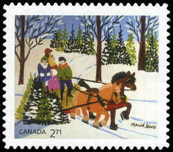 Winter Sleigh Ride - Maud Lewis - Quarterly Pack Die Cut Canada Postage Stamp | Christmas 2020