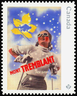 Mont Tremblant - Quarterly Pack Die Cut Canada Postage Stamp | Vintage Travel Posters