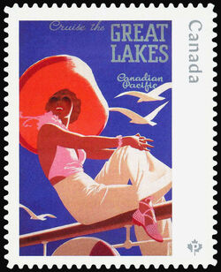Cruise the Great Lakes - Canadian Pacific - Quarterly Pack Die Cut Canada Postage Stamp | Vintage Travel Posters