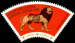 Lakeside Park Carousel - Lion - WA Canada Postage Stamp | Vintage Carousels