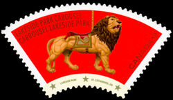 Lakeside Park Carousel - Lion - Quarterly Pack Die Cut Canada Postage Stamp | Vintage Carousels