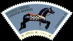 Bowness Carousel - Black Horse - Quarterly Pack Die Cut Canada Postage Stamp | Vintage Carousels