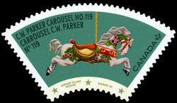 C.W. Parker Carousel No. 119 - White Horse - Quarterly Pack Die Cut Canada Postage Stamp | Vintage Carousels