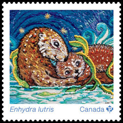 Sea Otter - Enhydra Lutris - WA Canada Postage Stamp | Animal Mothers and Babies