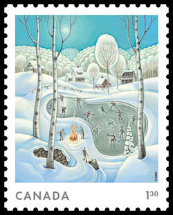 Outdoor Winter Ice-skating - WA Canada Postage Stamp | Christmas 2023