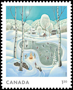 Outdoor Winter Ice-skating - Quarterly Pack Die Cut Canada Postage Stamp | Christmas 2023