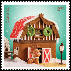 Gingerbread Barn - WA Canada Postage Stamp | Gingerbread Houses - Christmas
