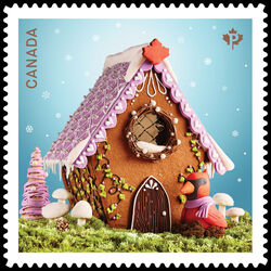 Gingerbread Birdhouse - Quarterly Pack Die Cut Canada Postage Stamp | Gingerbread Houses - Christmas