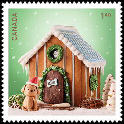 Gingerbread Doghouse - Quarterly Pack Die Cut Canada Postage Stamp | Gingerbread Houses - Christmas
