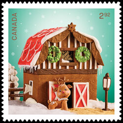 Gingerbread Barn - Quarterly Pack Die Cut Canada Postage Stamp | Gingerbread Houses - Christmas