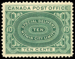 Special Delivery Stamp, Special Delivery Within City Limits - Yellow Green Canada Postage Stamp