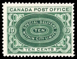 Special Delivery Stamp, Special Delivery Within City Limits - Blue Green - No Shading in Value Tablet Canada Postage Stamp