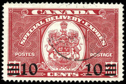 Canadian Coat of Arms, Special Delivery - Broken 0 in Right 10 Canada Postage Stamp