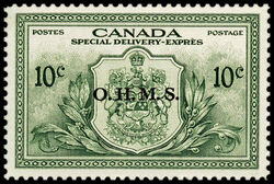 Canadian Coat of Arms, Special Delivery - Peace - OHMS Overprint Canada Postage Stamp