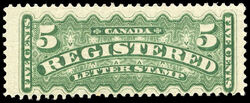 Registered Letter Stamp - Number 5 - Yellow Green Canada Postage Stamp