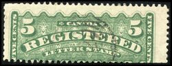 Registered Letter Stamp - Number 5 - Major Re-entry - N of CANDA - ER of LETTER Canada Postage Stamp