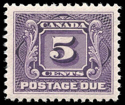 Postage Due - First Issue - Number 5 - Reddish Violet - Thin Paper Canada Postage Stamp | Postage Due