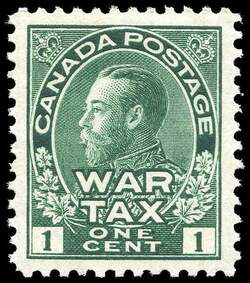 King George V - Green - War Tax Canada Postage Stamp