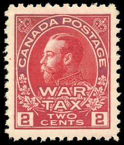 King George V - Carmine - War Tax Canada Postage Stamp