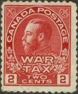 King George V - Rose Carmine - War Tax Canada Postage Stamp