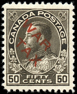 King George V - Black - War Tax - Red Overprint Canada Postage Stamp