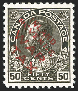 King George V - Black - Inland Revenue War Tax - Red Overprint Canada Postage Stamp