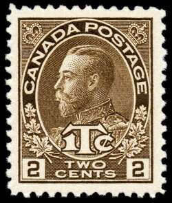 King George V - Brown - War Tax - 1Tc - Die II Canada Postage Stamp