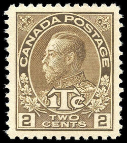 King George V - Yellow Brown - War Tax - 1Tc - Die II Canada Postage Stamp