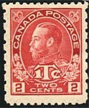 King George V - Carmine - War Tax - 1Tc - Die I Canada Postage Stamp