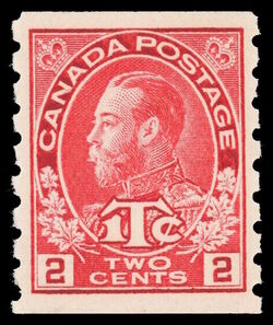 King George V - Carmine - War Tax - 1Tc - Die 1 - Horizontal Imperforate Canada Postage Stamp