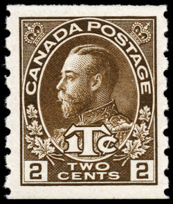 King George V - Brown - War Tax - 1Tc - Die II - Horizontal Imperforate Canada Postage Stamp