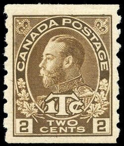 King George V - Brown - War Tax - 1Tc - Die I - Horizontal Imperforate Canada Postage Stamp