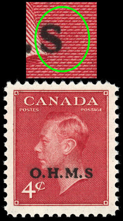 King George VI - Dark Carmine - OHMS Overprint - No Period After S Canada Postage Stamp